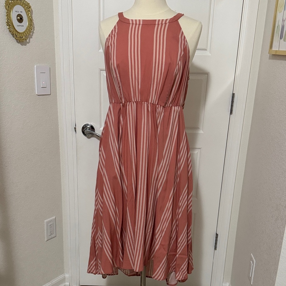 Elegant Striped Salmon Pink Plus Size Dress